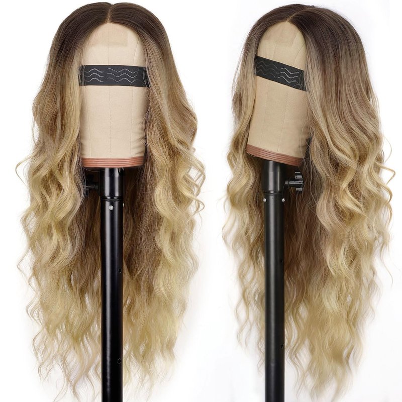 AISI HAIR Blonde Wig for Women, Long Wavy Lace Hairline Blond Synthetic Middle Part Ombre Blonde Wigs for Daily Party-26 Inch