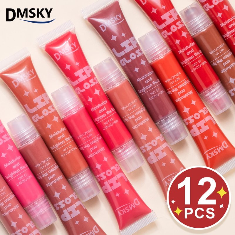 Dmsky Lip Gloss Set 12 Pack,12 Colors Lip Gloss for Women, Moisturizing Lip Gloss Bulk with Vitamin E for Dry Cracked Lips